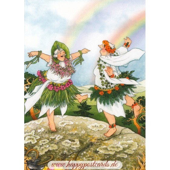 81 - Old Ladies dancing under rainbow - Löök Postcard