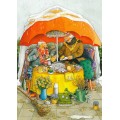 82 - Frauen frühstücken im Regen - Löök Postkarte