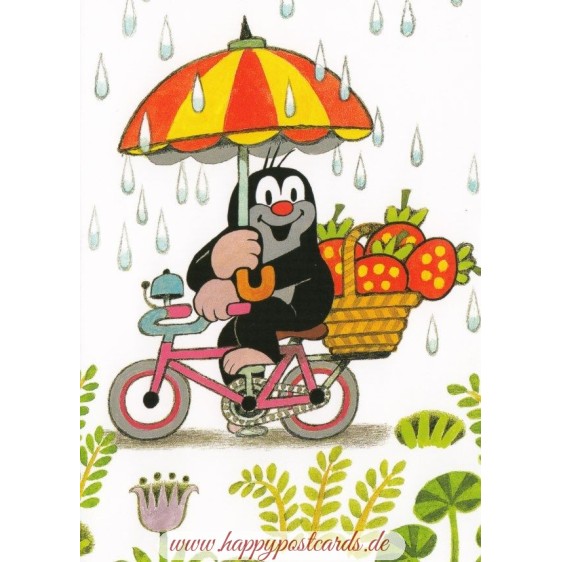 The Mole with a bike in the Rain - Postcard