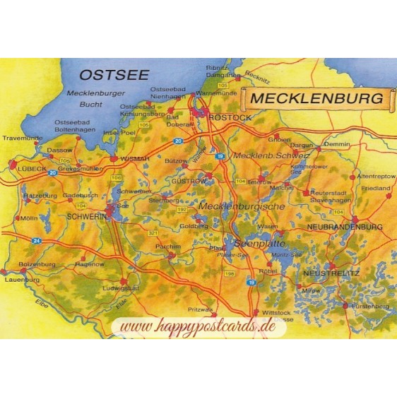 Mecklenburg - Map - Postkarte