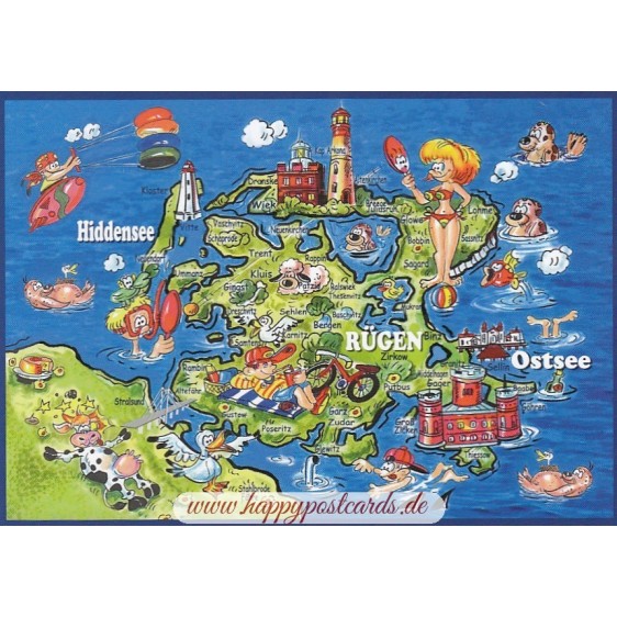 Rügen - Map - Postkarte