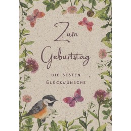 Zum Geburtstag- Flowers and Bird - Grass Postcard