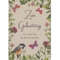 Zum Geburtstag - Blumen und Vogel - Graspostkarte