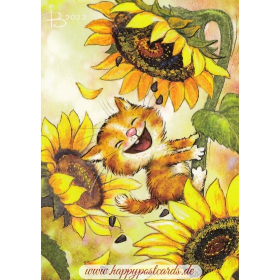 Sunflowers - Blue Cats - Postcard