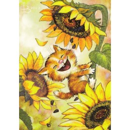 Sunflowers - Blue Cats - Postcard