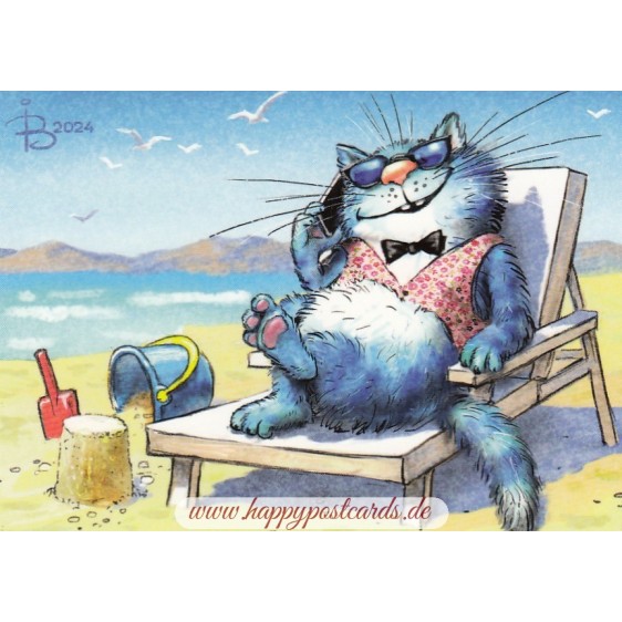 On the beach - Blue Cats - Postcard