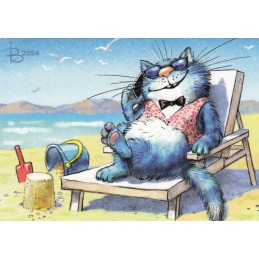 Am Strand - Blaue Katzen - Postkarte