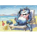 On the beach - Blue Cats - Postcard