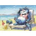 On the beach - Blue Cats - Postcard