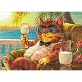 Im Urlaub - Blaue Katzen - Postkarte