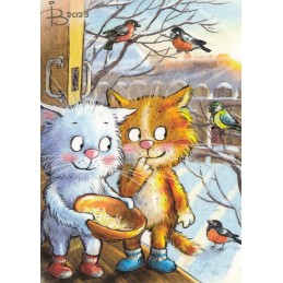 Feeding Time - Blue Cats - Postcard
