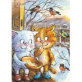 Fütterungszeit - Blaue Katzen - Postkarte
