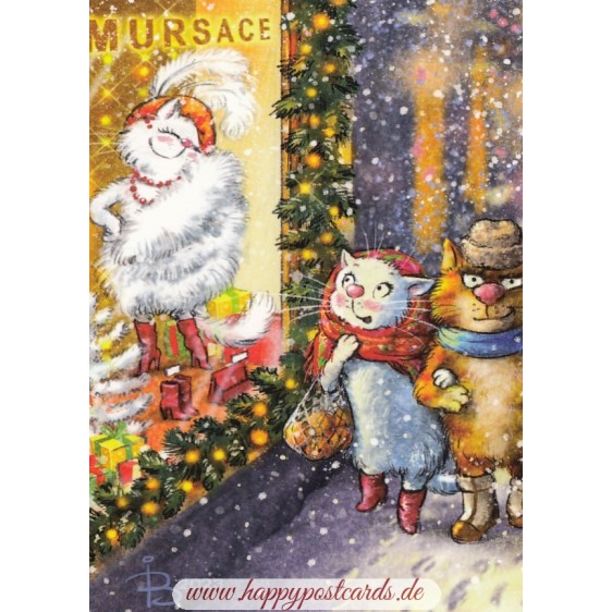 Window Shopping - Blue Cats - Postcard