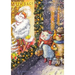 Einkaufsbummel - Blaue Katzen - Postkarte