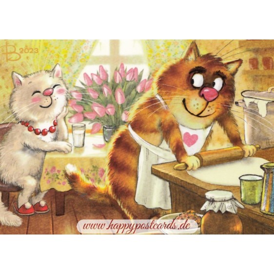 Dinner Time - Blue Cats - Postcard