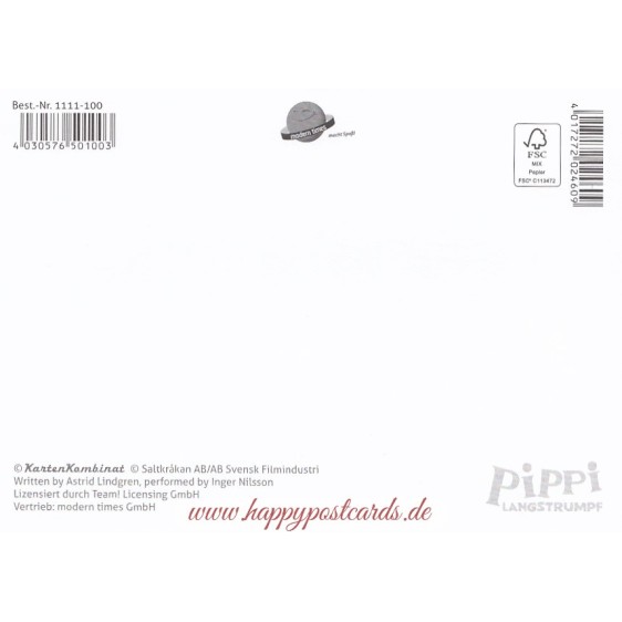 Herzliche Glückwünsche - Pippi Langstrumpf - Postkarte