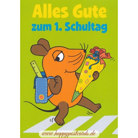 Alles Gute zum 1. Schultag - Maus - Postkarte