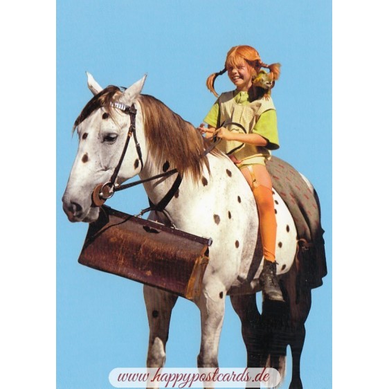 Pippi Lonstocking riding her horse - Pippi Longstocking - Postcard