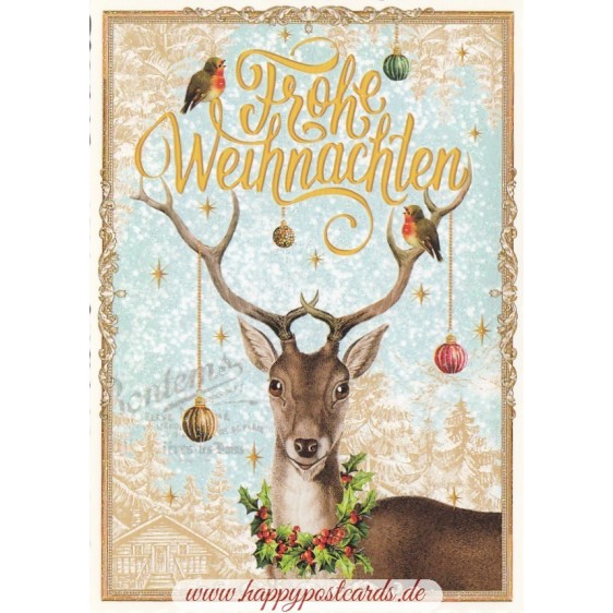 Frohe Weihnachten - Hirsch - Tausendschön - Weihnachtskarte