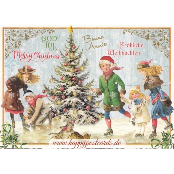 Fröhliche Weihnachten - Weihnachtsbaum und Kinder - Tausendschön - Weihnachtskarte
