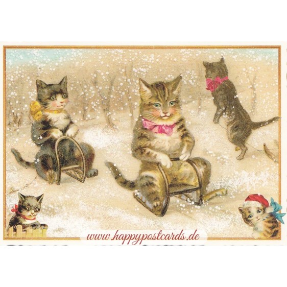 Cats on sledges - Tausendschön - Postcard
