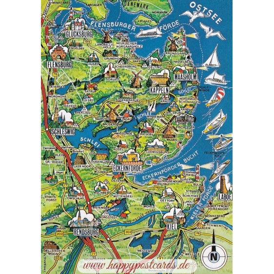 Schleswig-Holstein 4 - Map - Postkarte