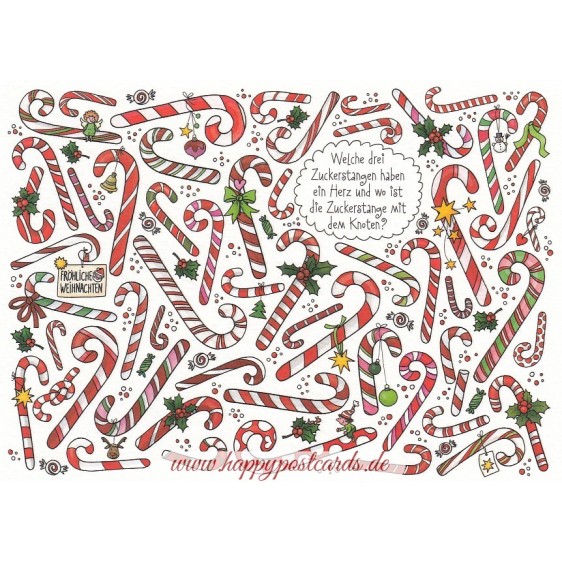 Welche drei Zuckerstangen haben ein Herz? - Weihnachtskarte