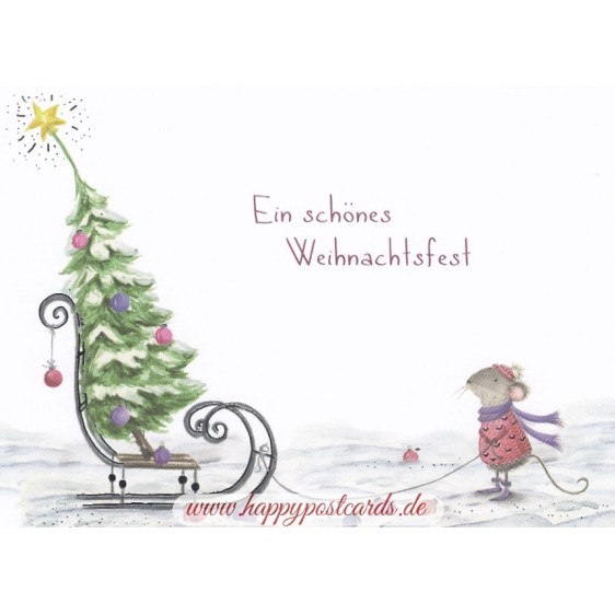Ein schönes Weihnachtsfest - Mouse with Christmas tree - Christmas Postcard