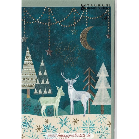Frohes Fest - Rehe im nächtlichen Wald - Weihnachtsgrußkarte