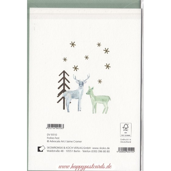 Frohes Fest - Rehe im nächtlichen Wald - Weihnachtsgrußkarte