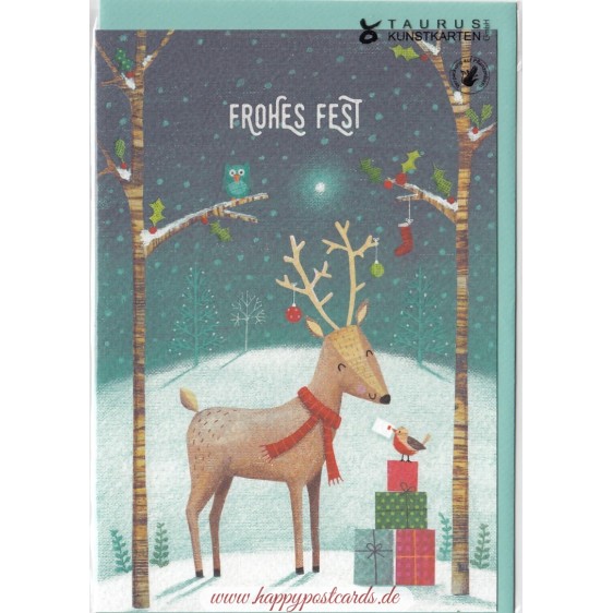 Frohes Fest - Rentier mit Geschenken - Weihnachtsgrußkarte