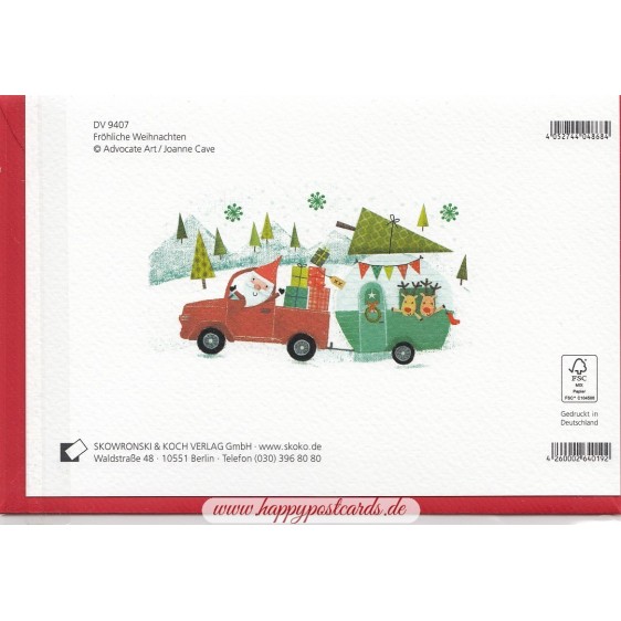 Fröhliche Weihnachten - Weihnachtsmann mit Wohnwagen - Weihnachtsgrußkarte