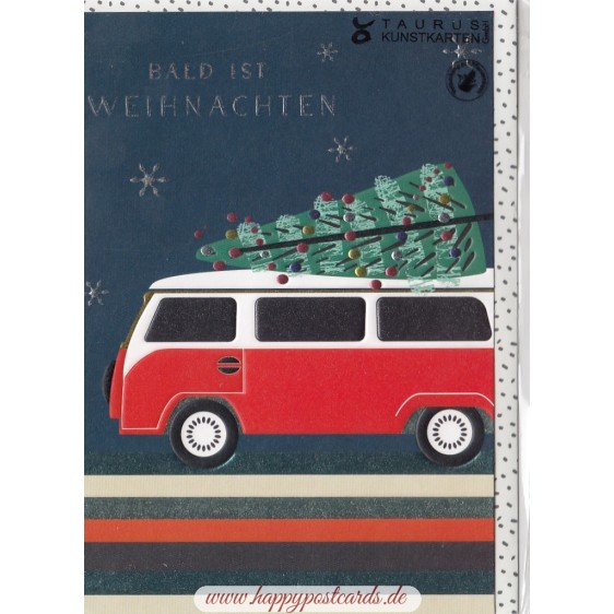 Bald ist Weihnachten - Weihnachtsbaum auf Auto - Christmas card