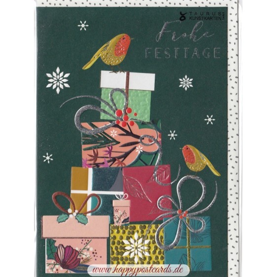 Frohe Festtage - Birds on presents - Christmas card