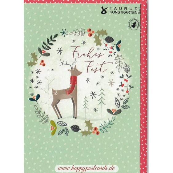 Frohes Fest - Reindeer with scarf - Christmas card