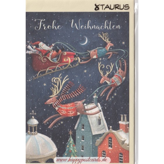 Frohe Weihnachten - Reindeer carriage - Christmas card