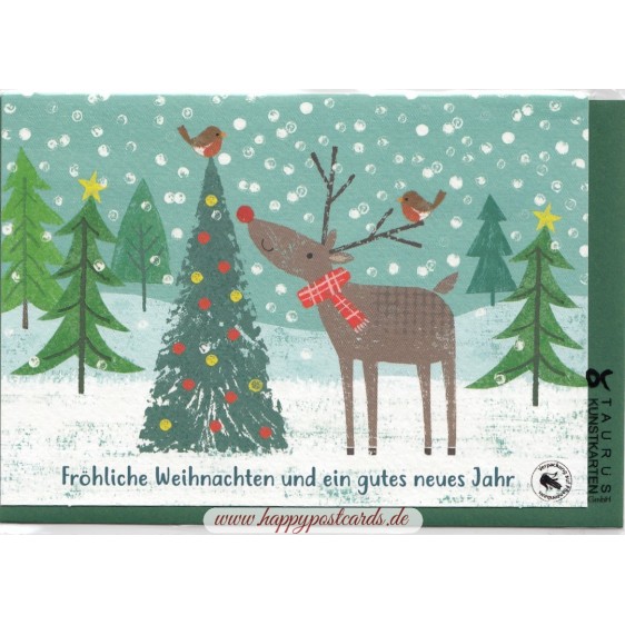 Fröhliche Weihnachten - Rentier mit Weihnachtsbaum - Weihnachtsgrußkarte