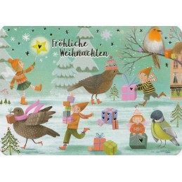 Fröhliche Weihnachten - Children and birds - Mila Marquis Postcard