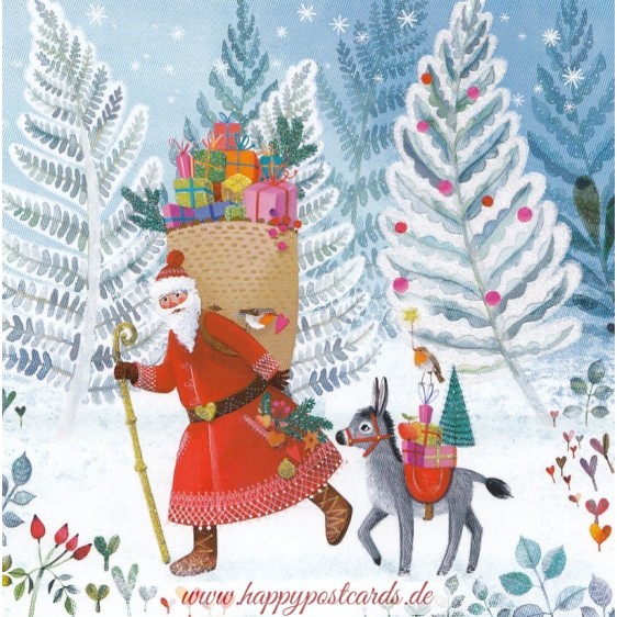 Santa with Donkey - Mila Marquis Postcard