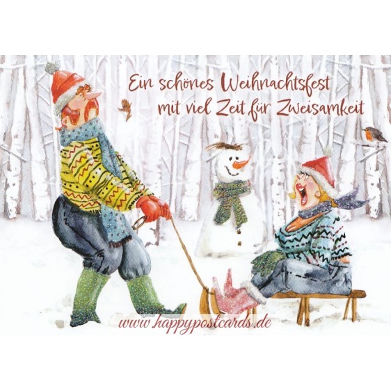 Schönes Weihnachtsfest - Paar mit Schlitten - Ingrid Berendsen Postkarte