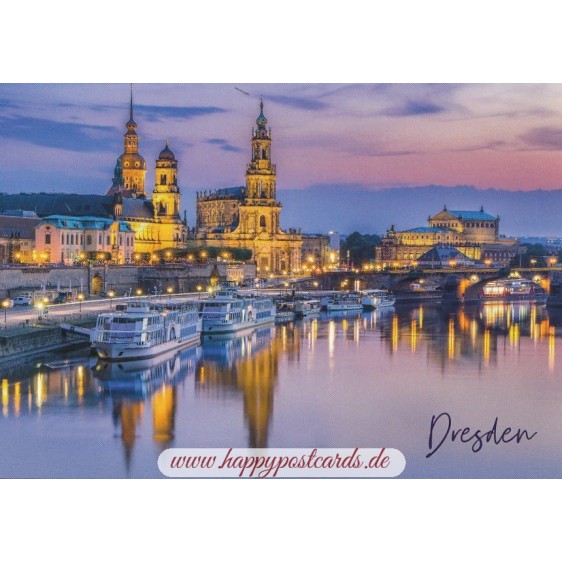Dresden view over Elbe a night - Viewcard