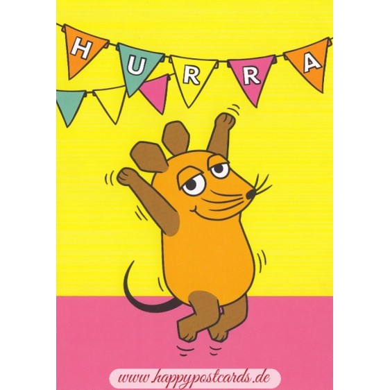 Hurra - Maus mit Wimpelkette - Maus - Postkarte