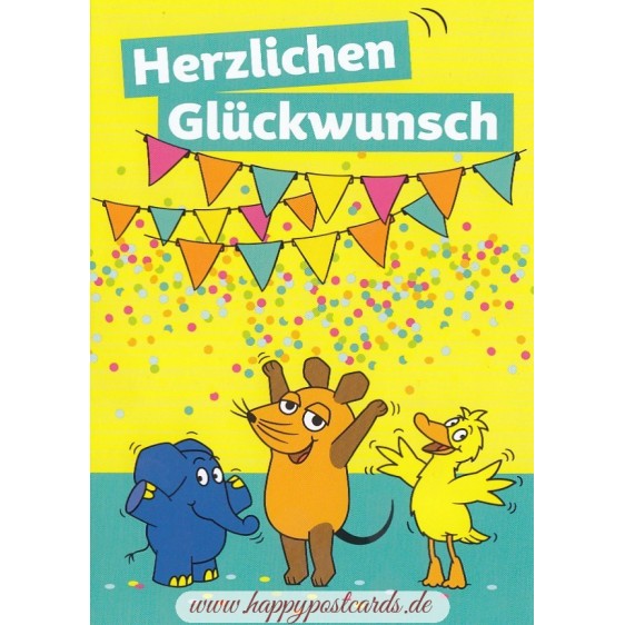 Herzlichen Glückwunsch - Mouse celebrating a party - Mouse  - Postcard