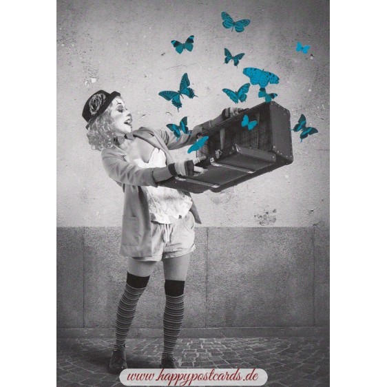 Woman with Butterflies - Contrasts -  Postcard