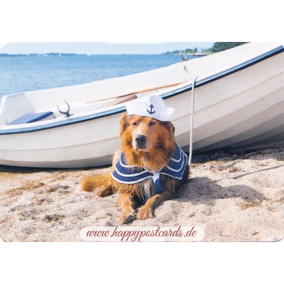 Dog at the boat - Medley postcard
