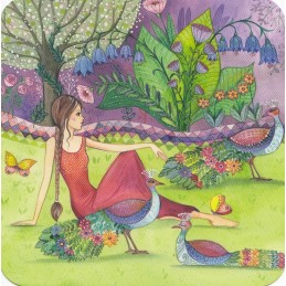Frau im Park mit Pfauen - Kristiana Heinemann - Postkarte