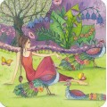 Frau im Park mit Pfauen - Kristiana Heinemann - Postkarte