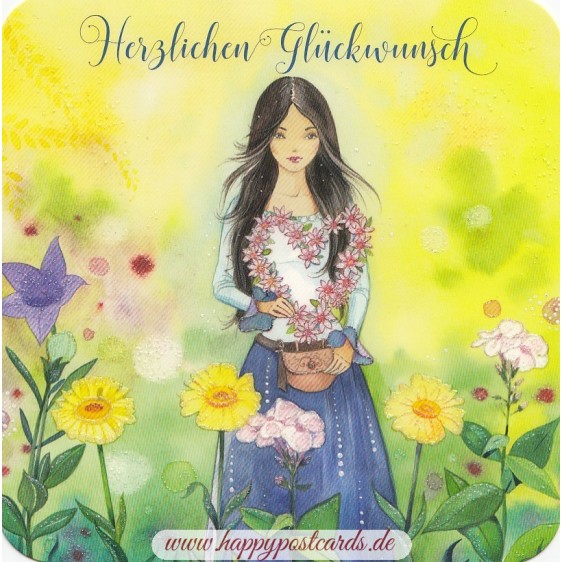 Herzlichen Glückwunsch - Woman with flower - Kristiana Heinemann Postcard