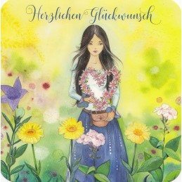 Herzlichen Glückwunsch - Woman with flower - Kristiana Heinemann Postcard