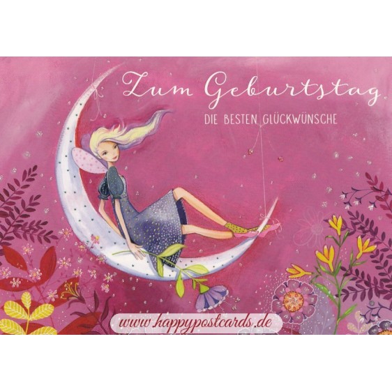 Zum Geburtstag - Fairy on moon - Kristiana Heinemann Postcard